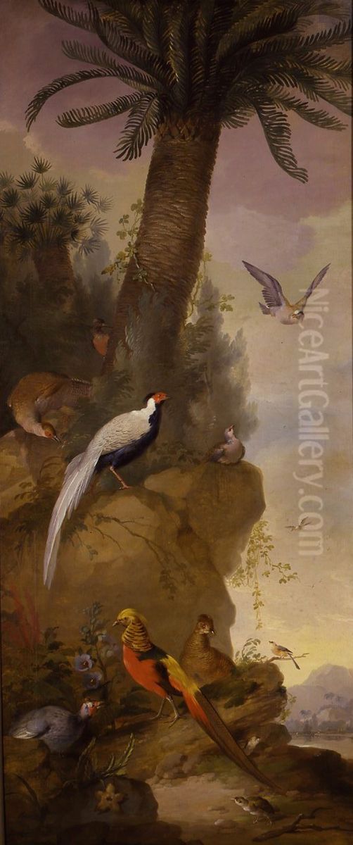 Fazanten en andere vogels in een uitheems landschap Oil Painting by Aert Schouman