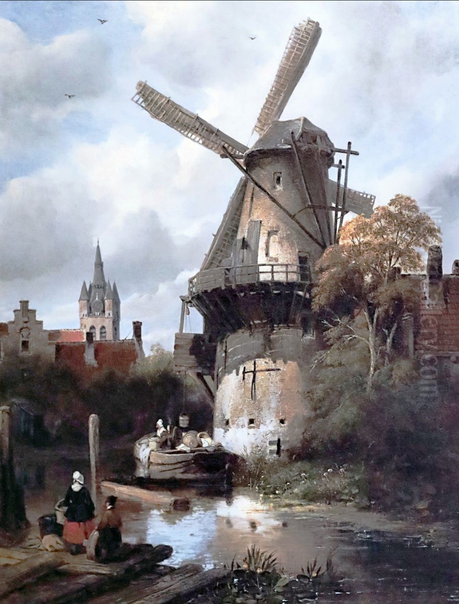 Thee Almolen and the Oude Kerk  Delft Oil Painting by Anthonie Waldorp