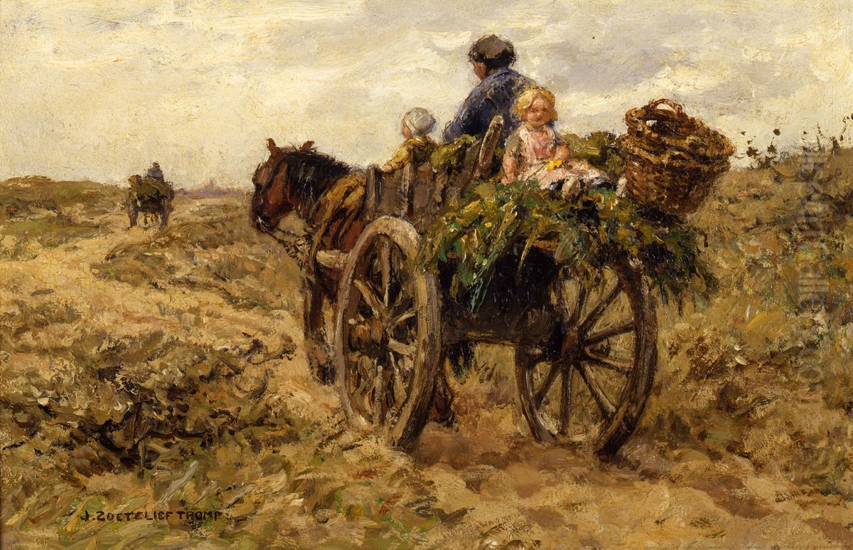 Het groentekarretje Oil Painting by Jan Zoetelief Tromp