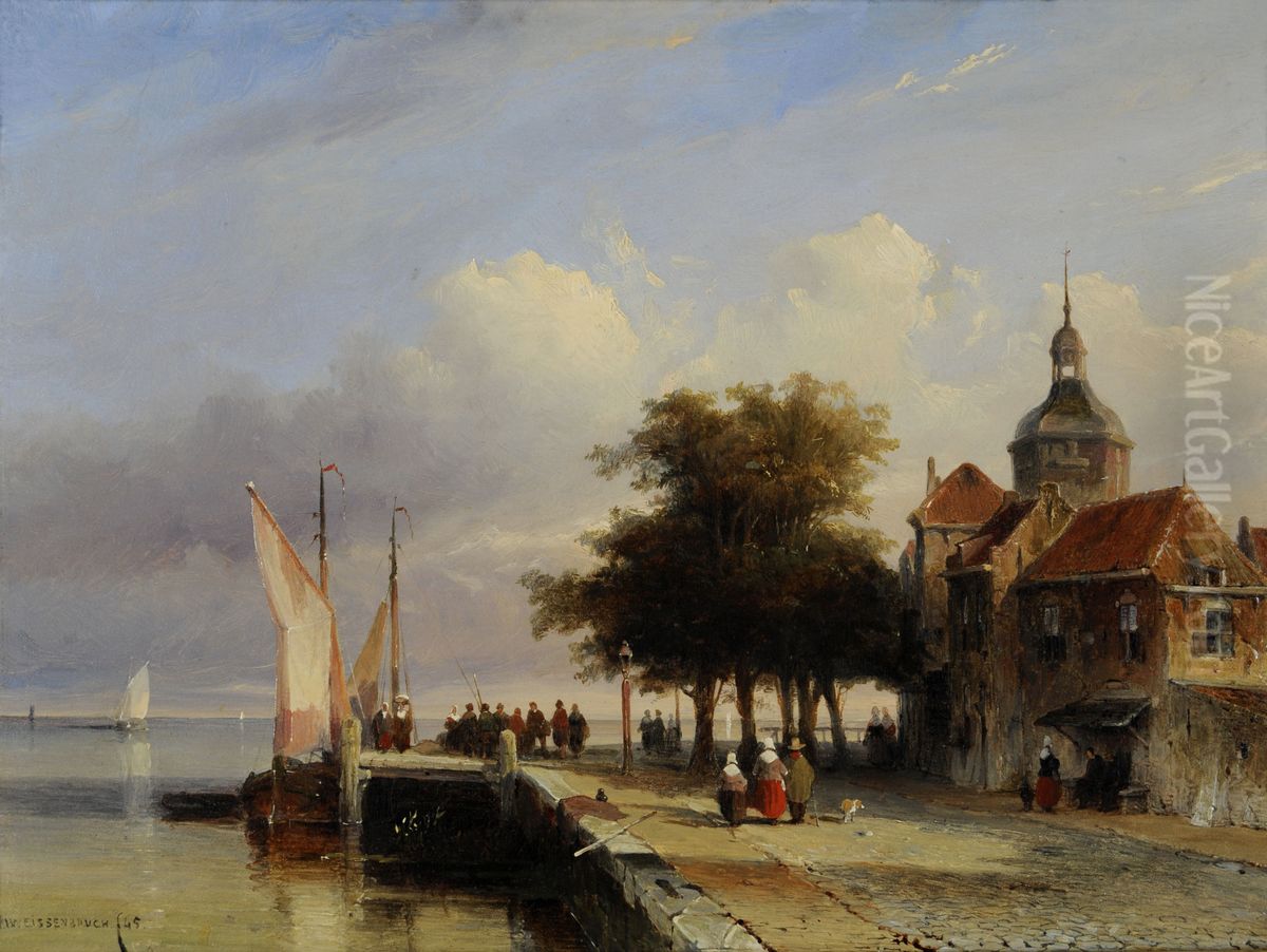 Het Groothoofd te Dordrecht Oil Painting by Jan Weissenbruch