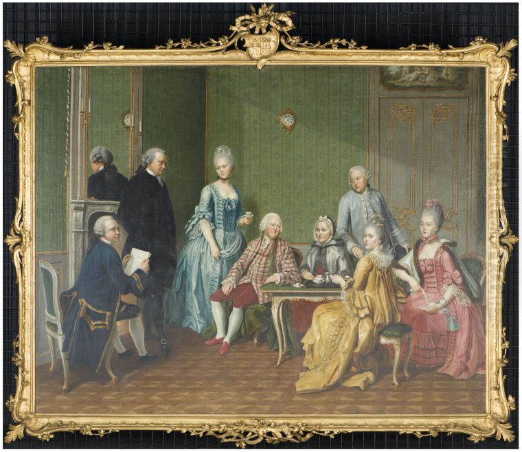 Portrait of Bruno Martens (1695-1769), Eleonora Christina Bingelius (1697-1774) and their children Oil Painting by Benjamin Samuel Bolomey