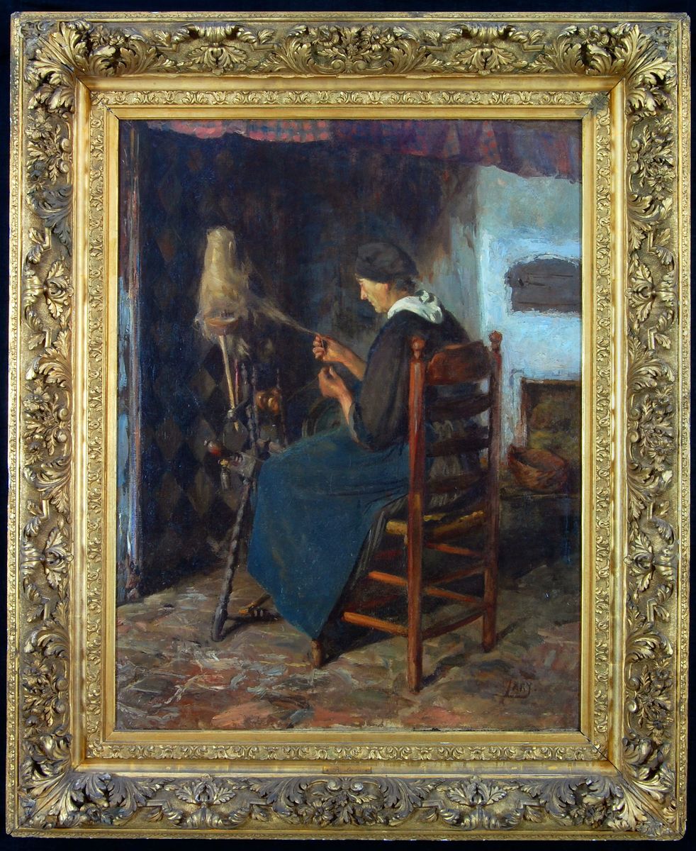 Vrouw aan het spinnewiel Oil Painting by Roland Larij