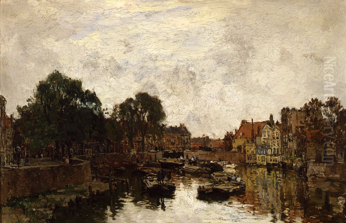 Wachten voor de sluis in Delfshaven Oil Painting by Jan Hendrik van Mastenbroek