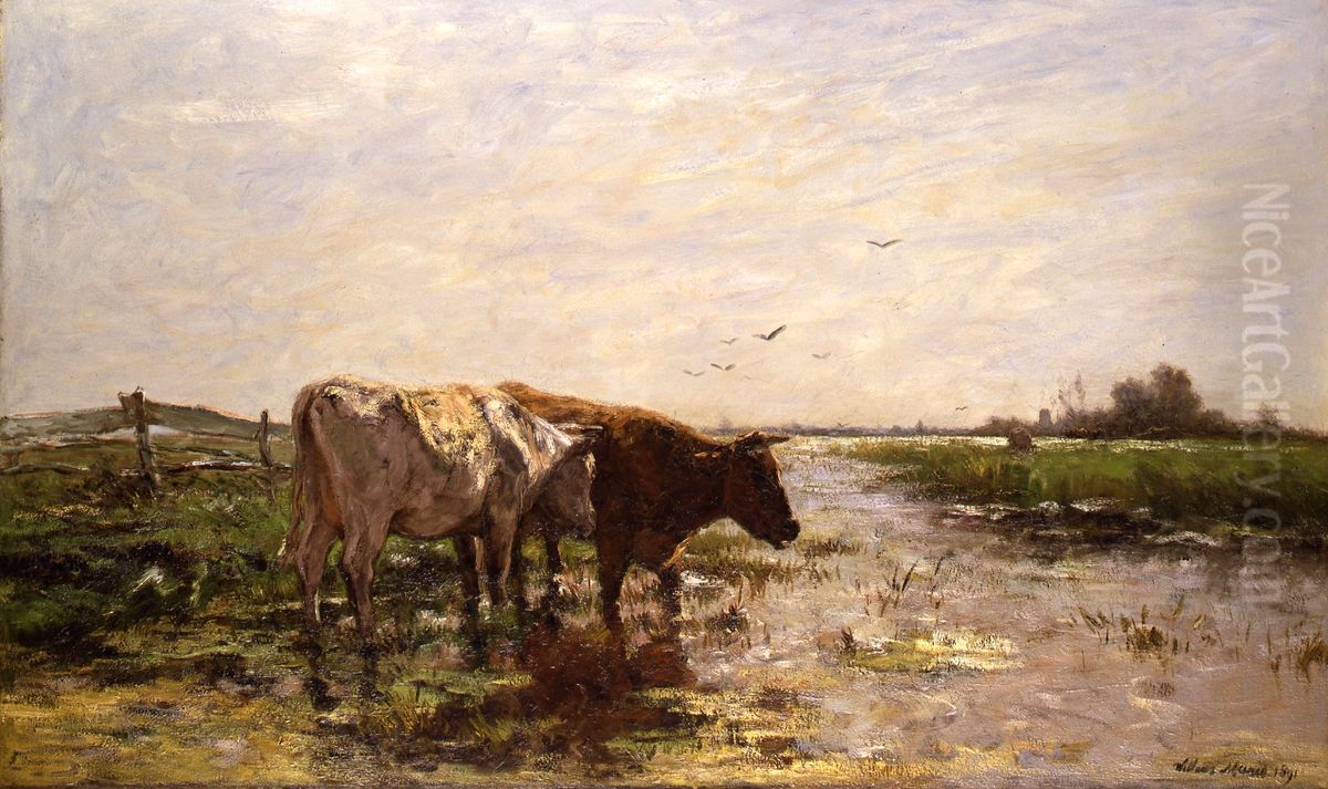 Koeien aan een plas Oil Painting by Willem Maris