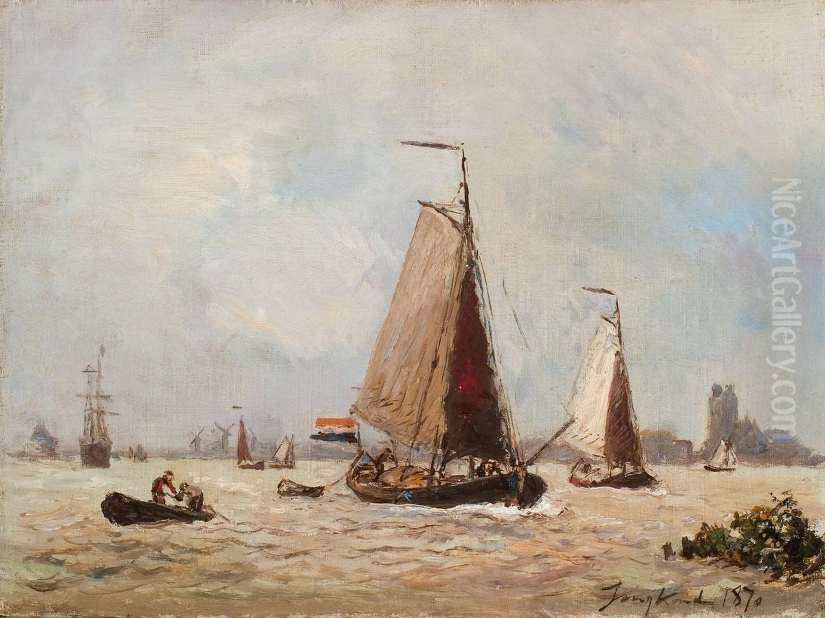Zeilschepen bij Dordrecht Oil Painting by Johan Jongkind
