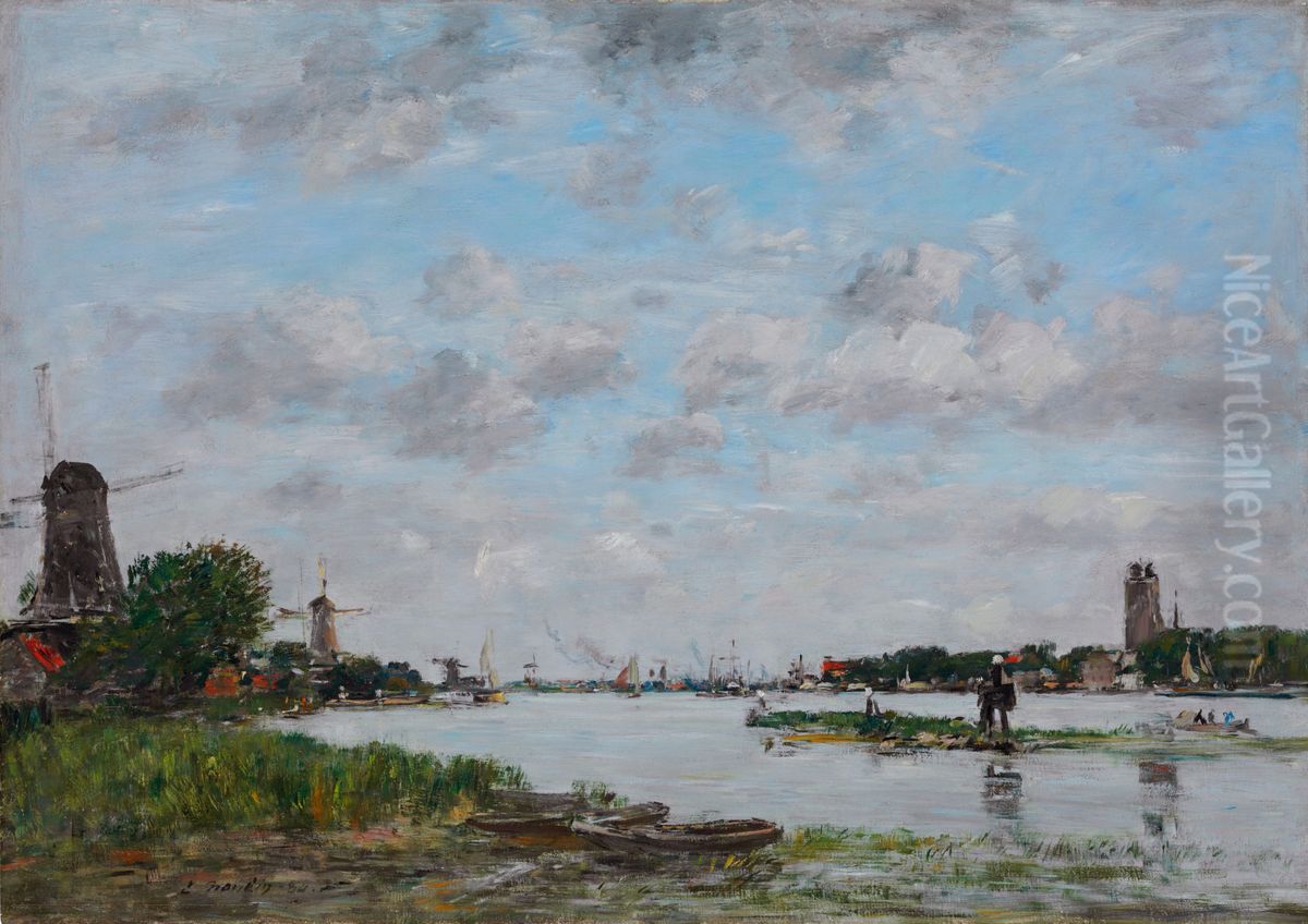 De Maas bij Dordrecht Oil Painting by Eugene Louis Boudin
