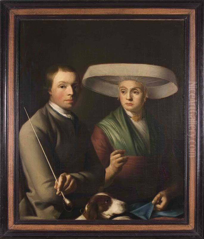 Portrait of Hotse Johannes (ca. 1760-1827) en zijn echtgenote Klaske Sybrens Ruardi (1757-1843) Oil Painting by Willem Bartel Van Der Kooi