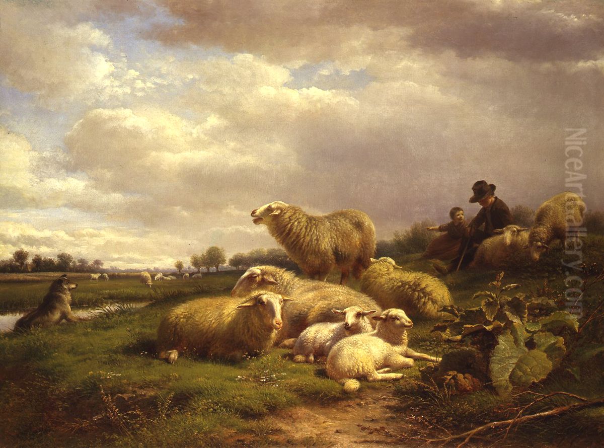 Polderlandschap met schapen Oil Painting by Frans Lebret