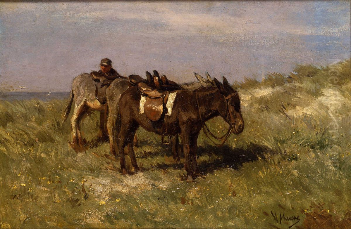 Ezels in de duinen bij Katwijk aan Zee Oil Painting by Anton Mauve