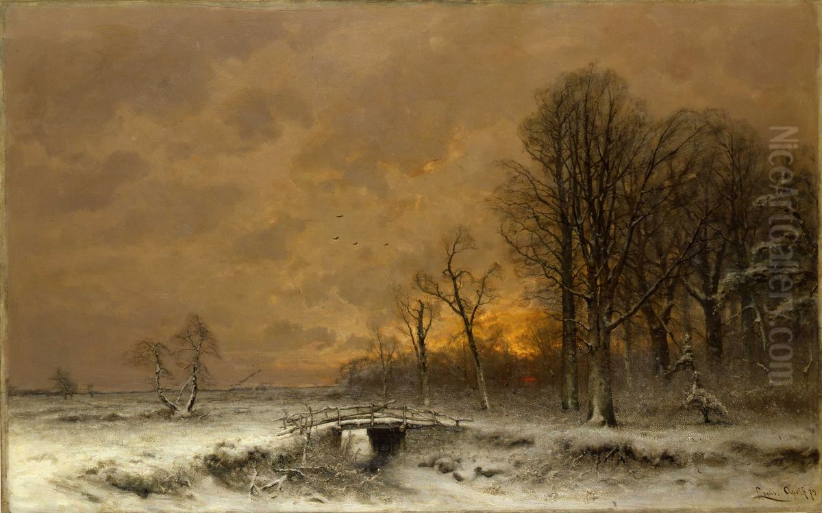 Sneeuwlandschap bij ondergaande zon Oil Painting by Louis Apol