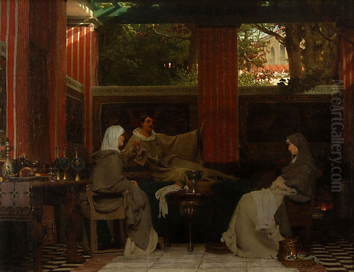 Venantius Fortunatus draagt zijn verzen voor aan Radagonda VI en de abdis in het klooster van Poitier Oil Painting by Lawrence Alma-Tadema