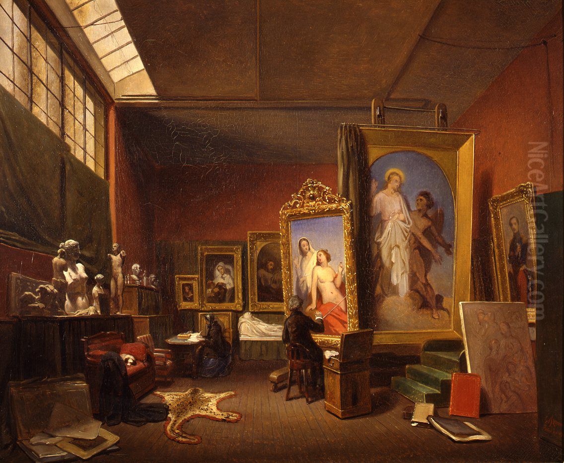 Ary Scheffer's large studio on the Rue Chaptal 16, Paris Oil Painting by Ary Johannes Lamme