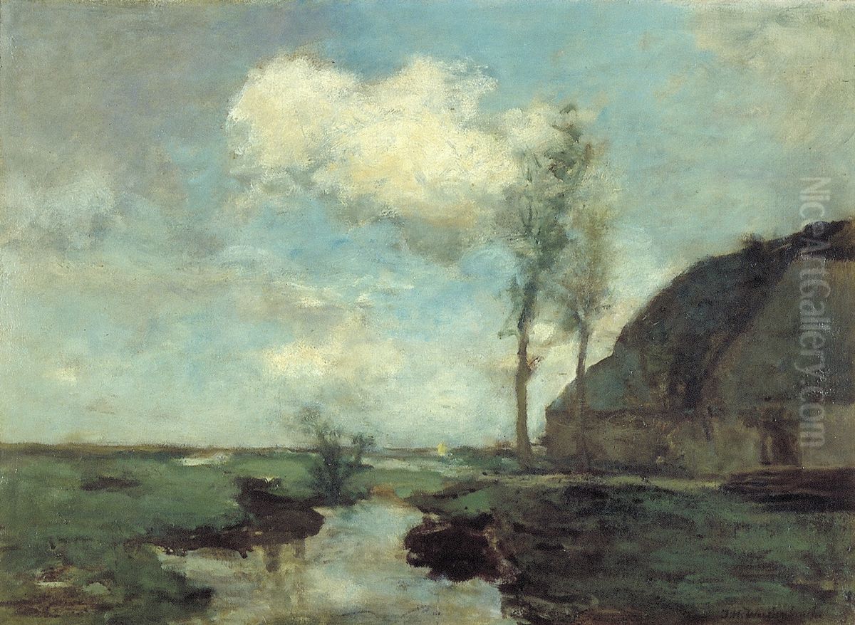 Boerderij in de polder Oil Painting by Johan Hendrik Weissenbruch