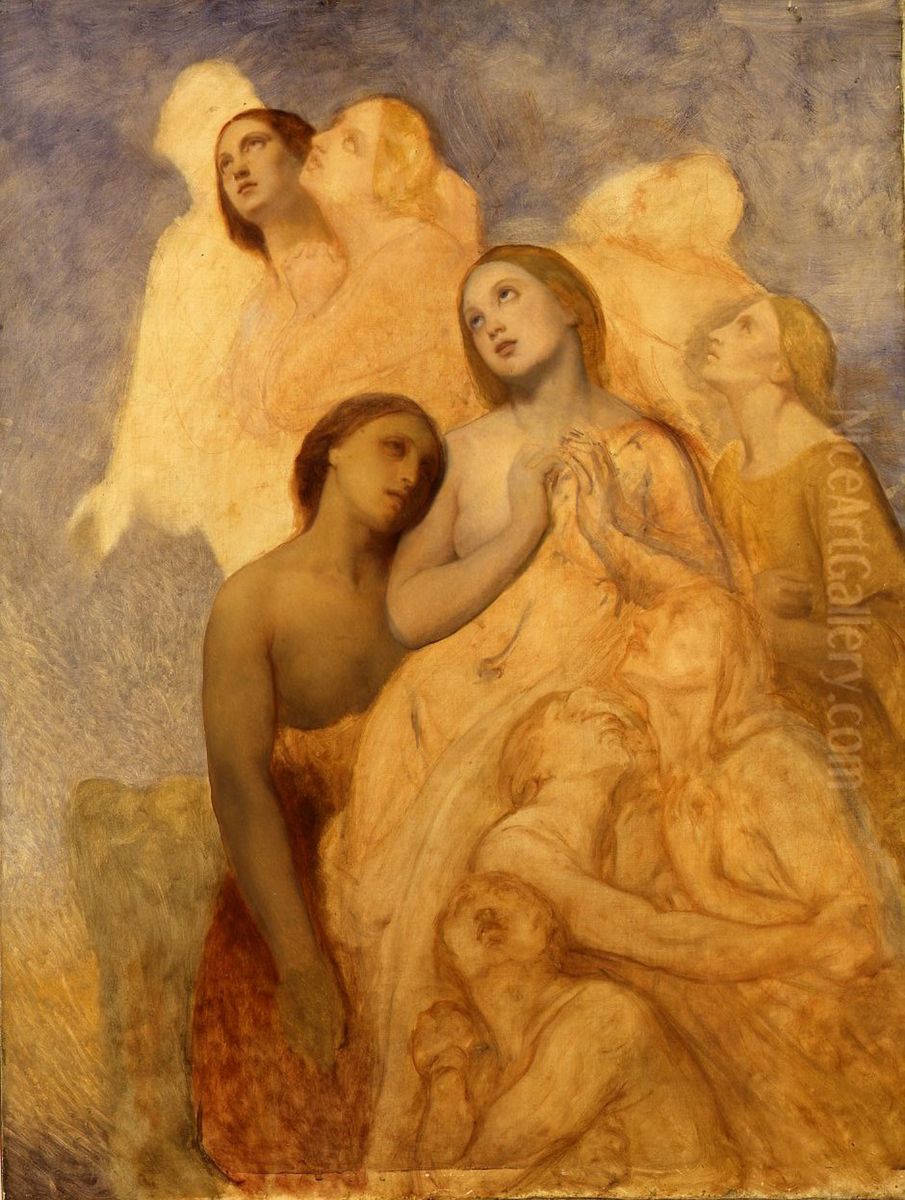 De smarten der aarde, die in den Hemel troost vinden Oil Painting by Ary Scheffer