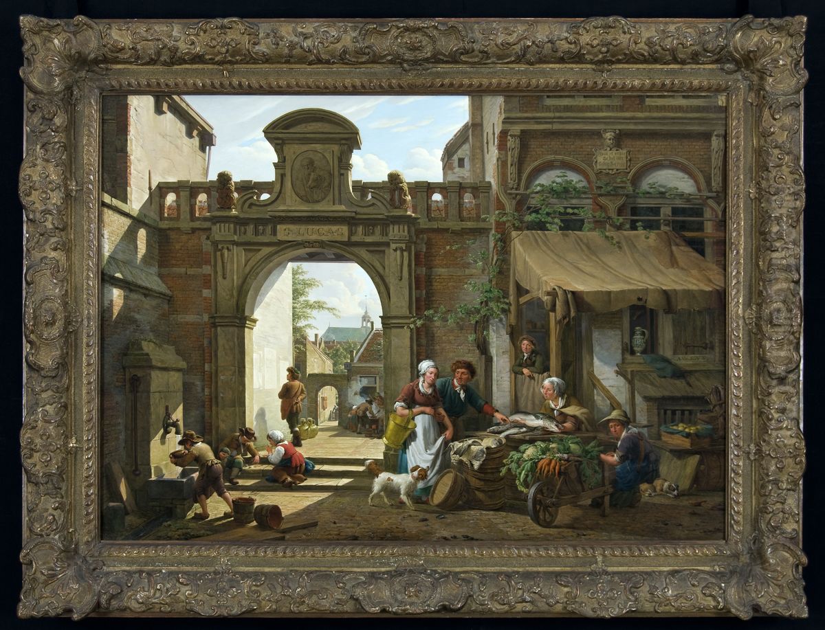 Stadsgezicht met het gebouw van het St. Lucasgilde Oil Painting by Abraham van Strij
