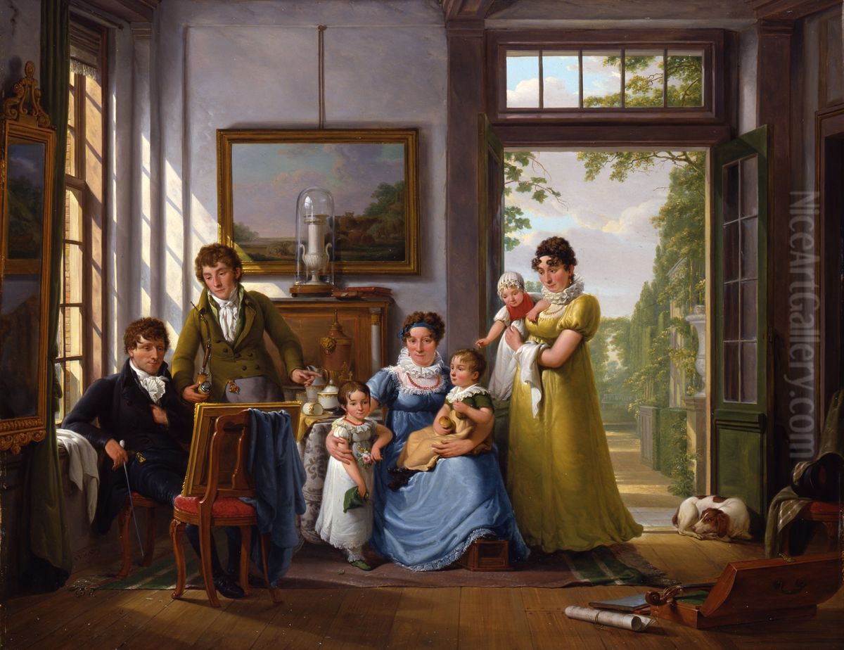 Portrait of Hendrik Weymans (1760-1831)  and his family Oil Painting by Abraham van Strij