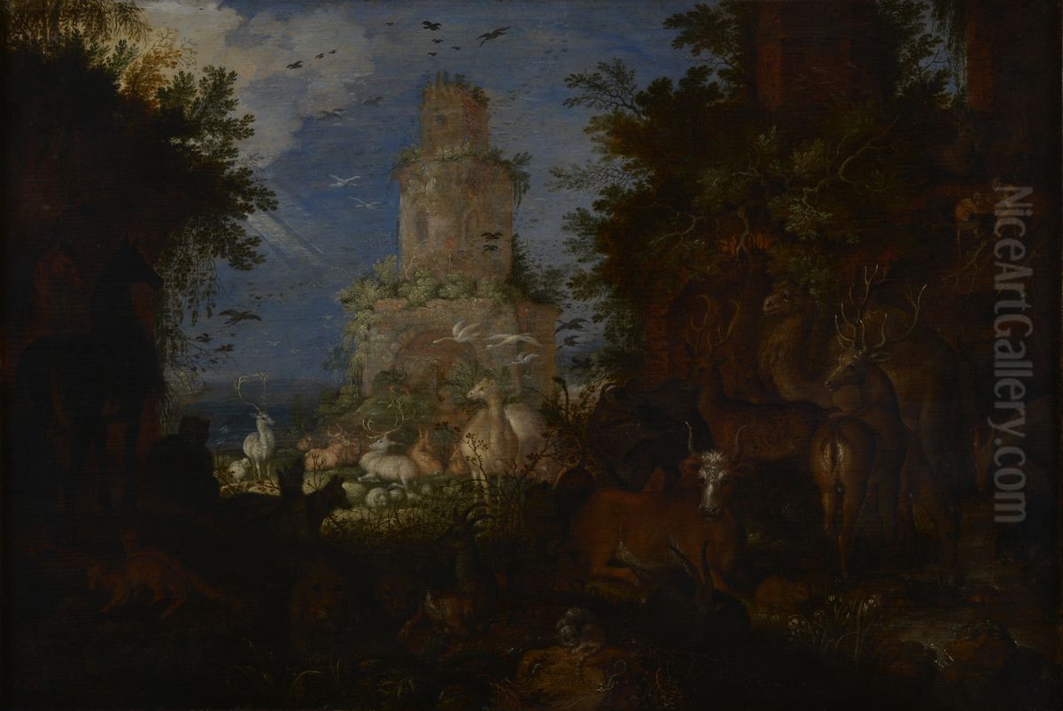 Landschap met ruines en dieren Oil Painting by Roelant Savery