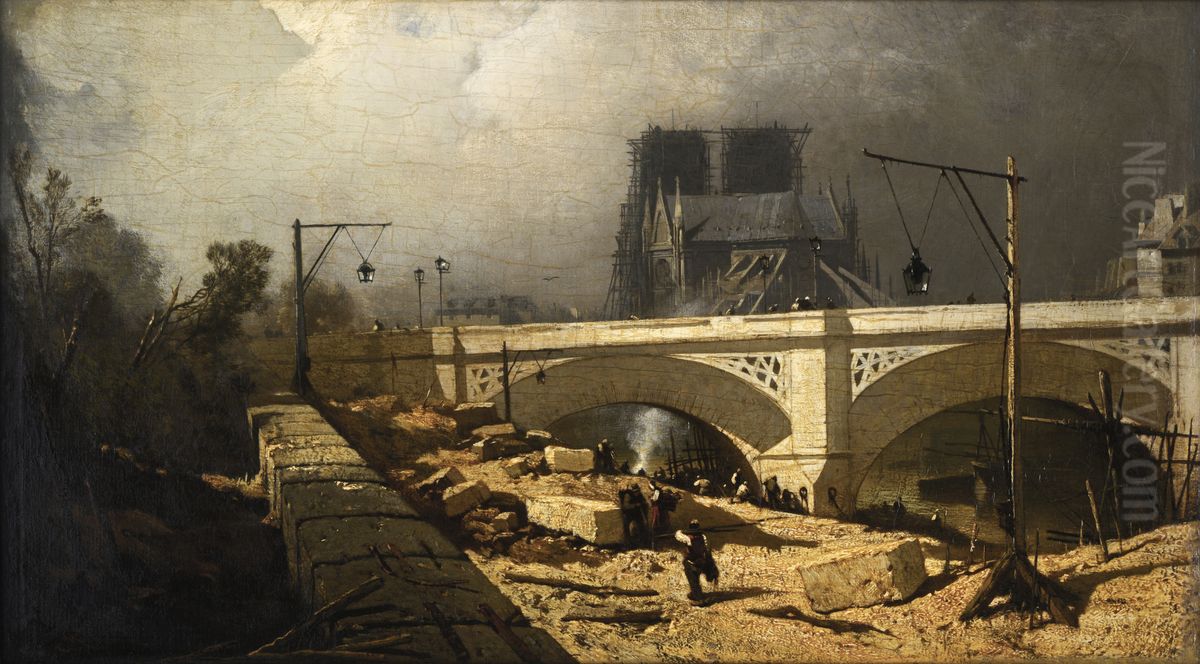 Pont de l'Archeveche (?) Parijs Oil Painting by Charles Hoguet