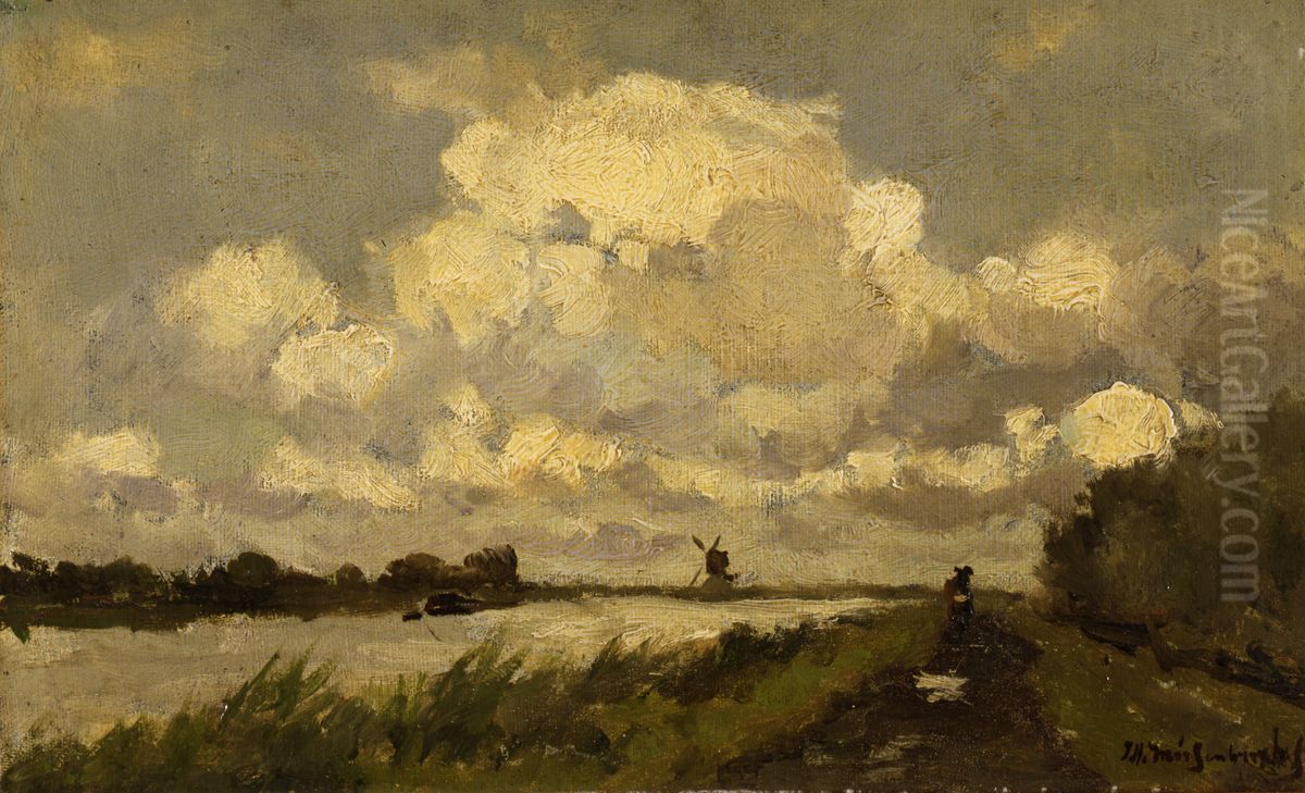 The canal near Noorden Oil Painting by Johan Hendrik Weissenbruch