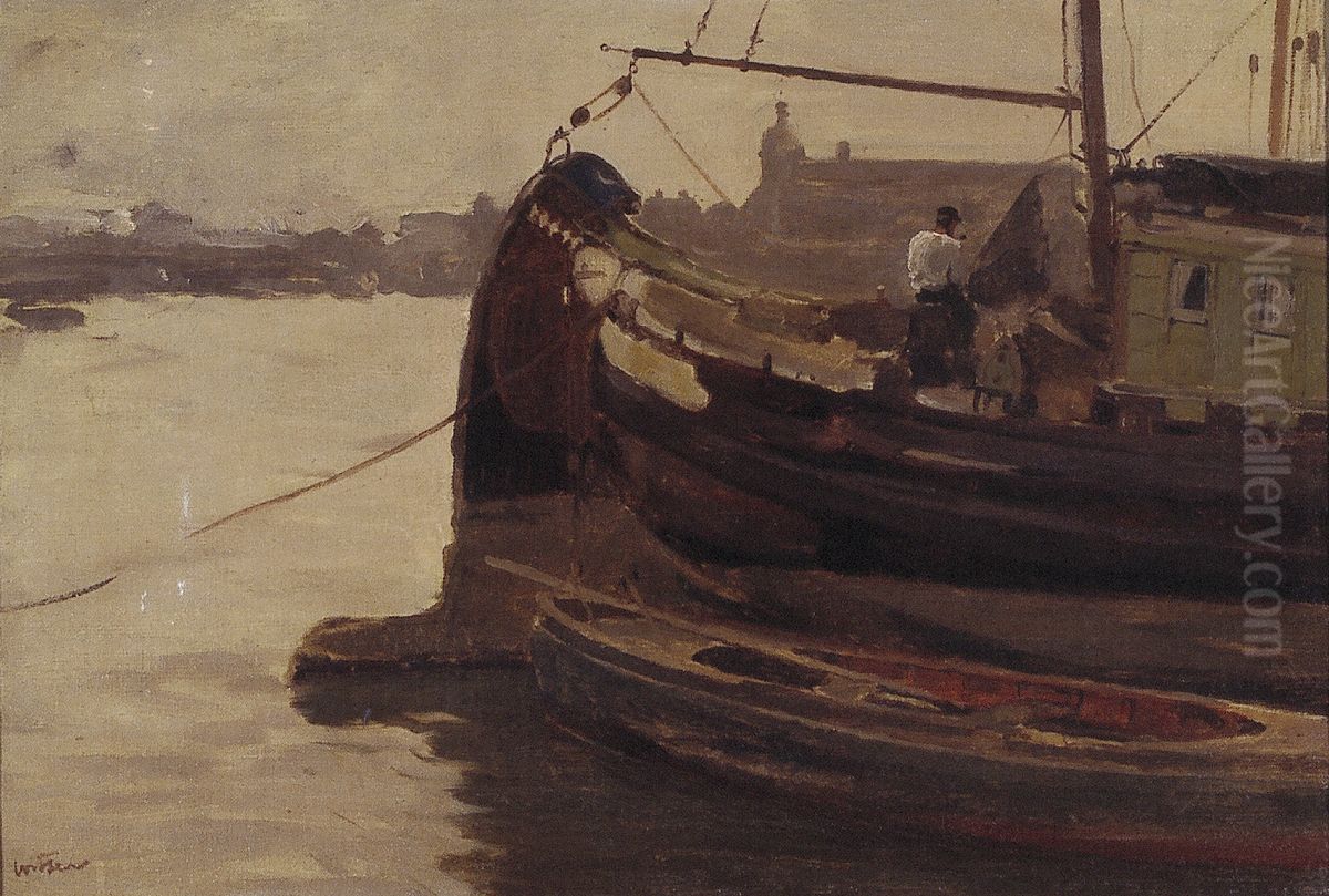 Turfschip in het IJ Oil Painting by Willem Witsen