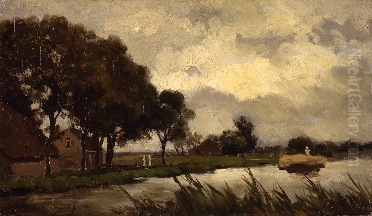 Landschap met vaart Oil Painting by Johan Hendrik Weissenbruch