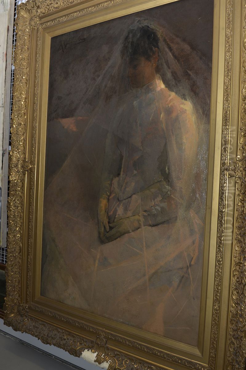 Jonge vrouw in bruidsgewaad Oil Painting by Menso Kamerlingh Onnes