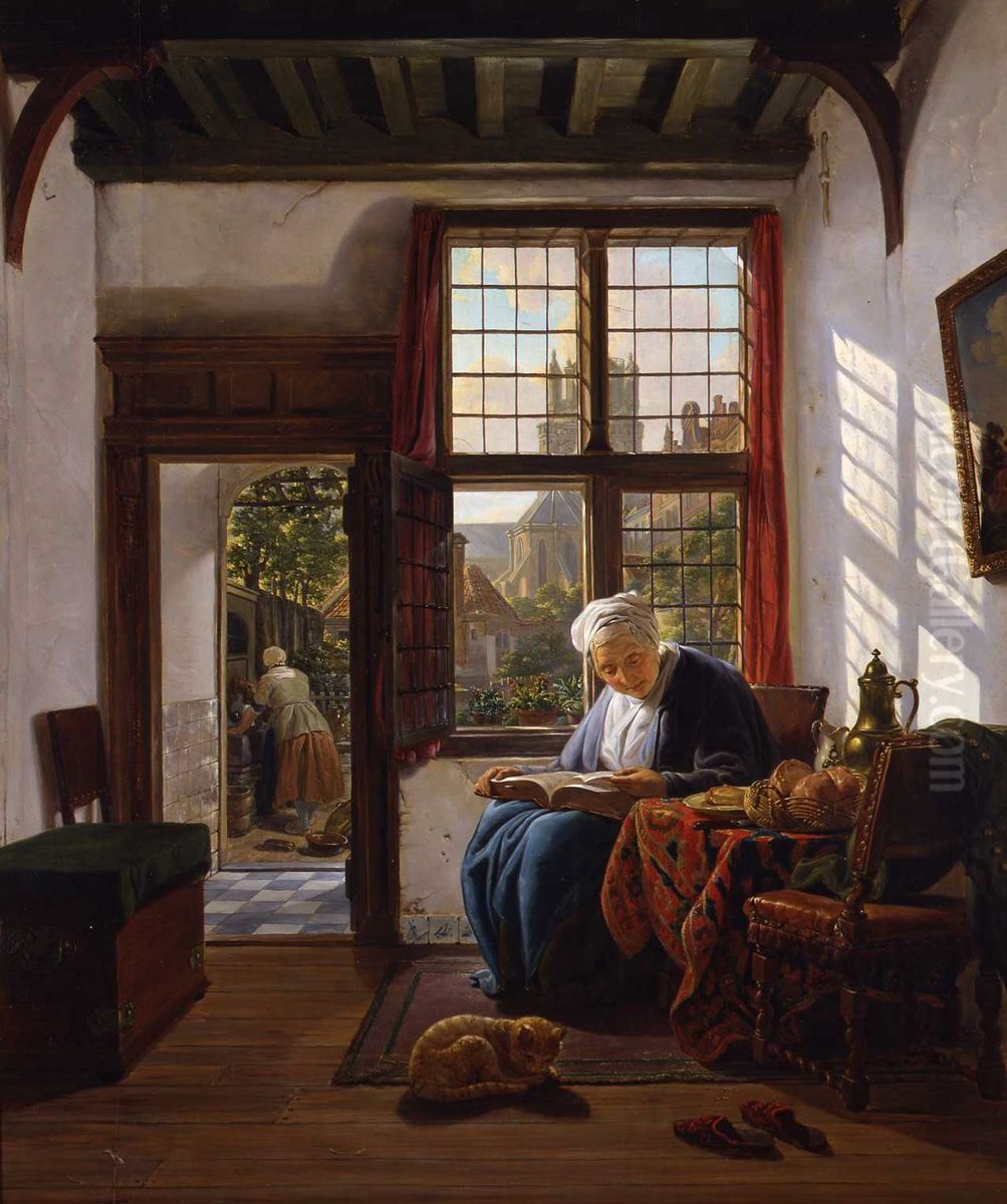 Lezende vrouw aan een venster Oil Painting by Abraham van Strij