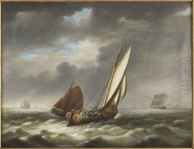 Zeegezicht met verscheidene schepen Oil Painting by Nicolaas Baur