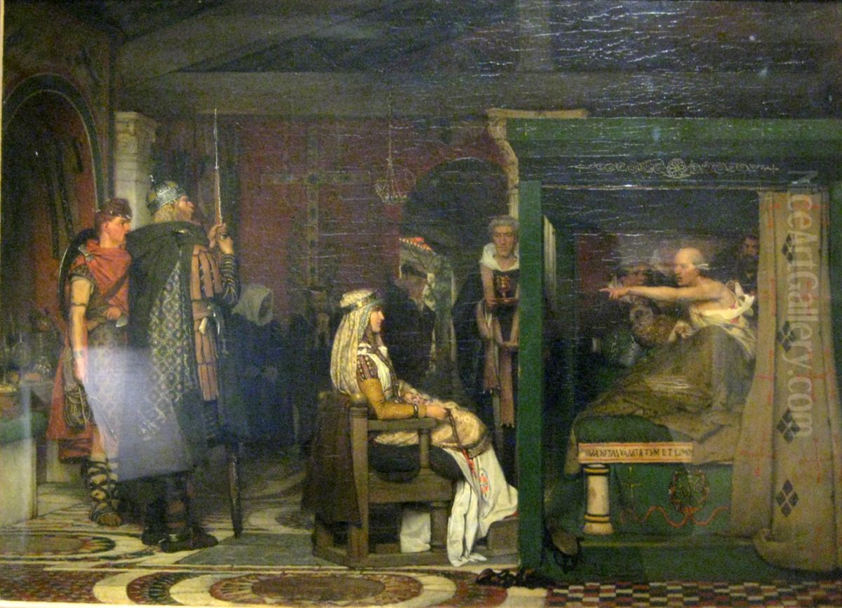 Koningin Fredegonde aan het doodsbed van de heilige Praetextus, bisschop van Rouen Oil Painting by Lawrence Alma-Tadema
