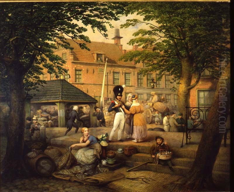 Gezicht op Wortelhaven te Leeuwarden, ongeveer vanaf de Benthem gezien Oil Painting by Otto De Boer