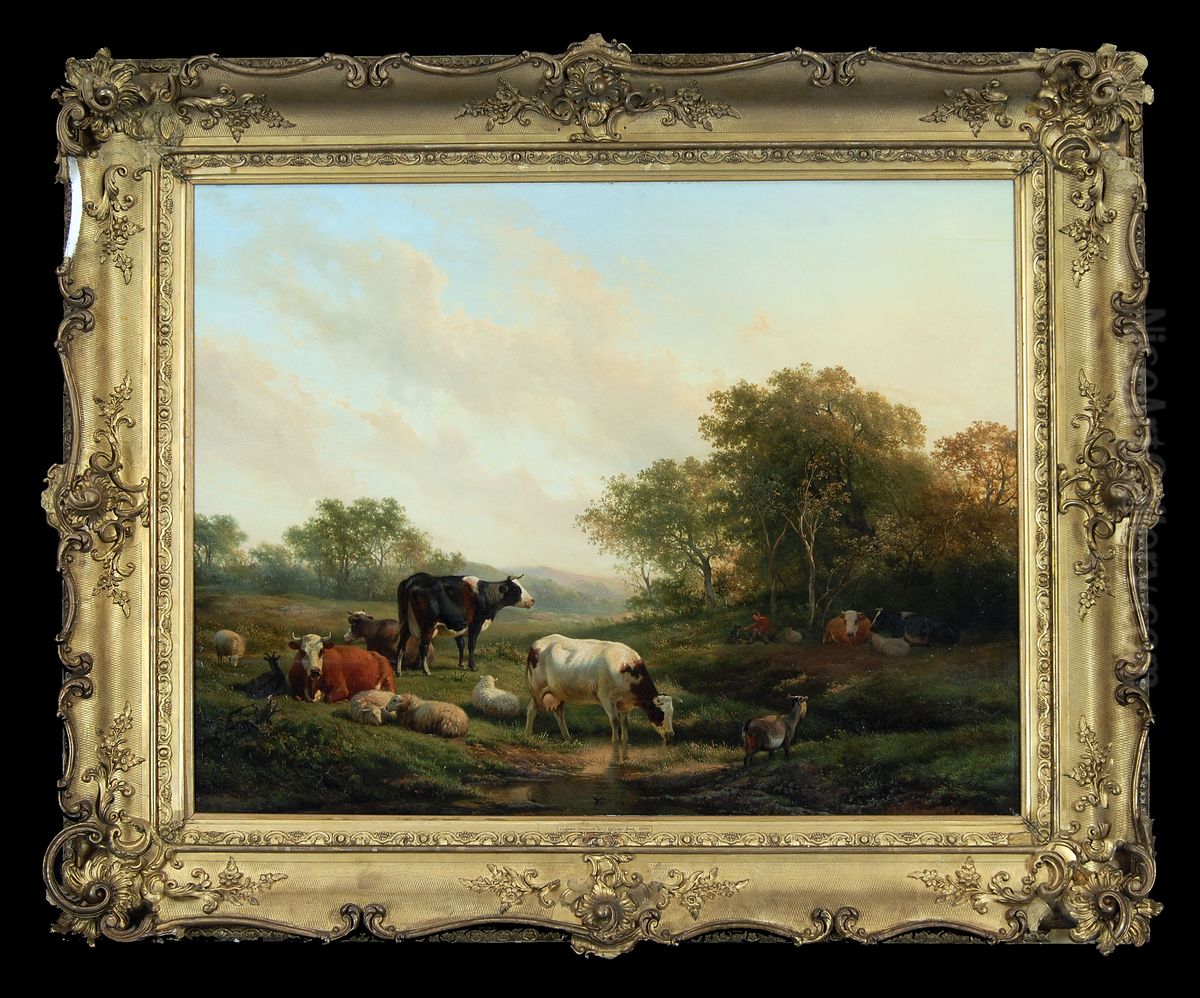 Heuvelachtig landschap met vee Oil Painting by Hendrik van de Sande Bakhuyzen