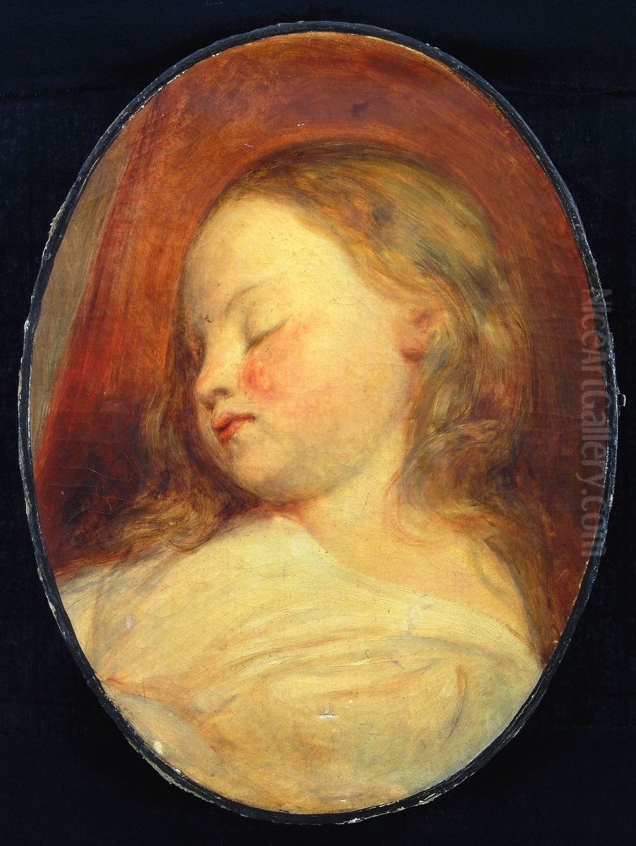 Slapend kind. Borstbeeld Oil Painting by Ary Scheffer