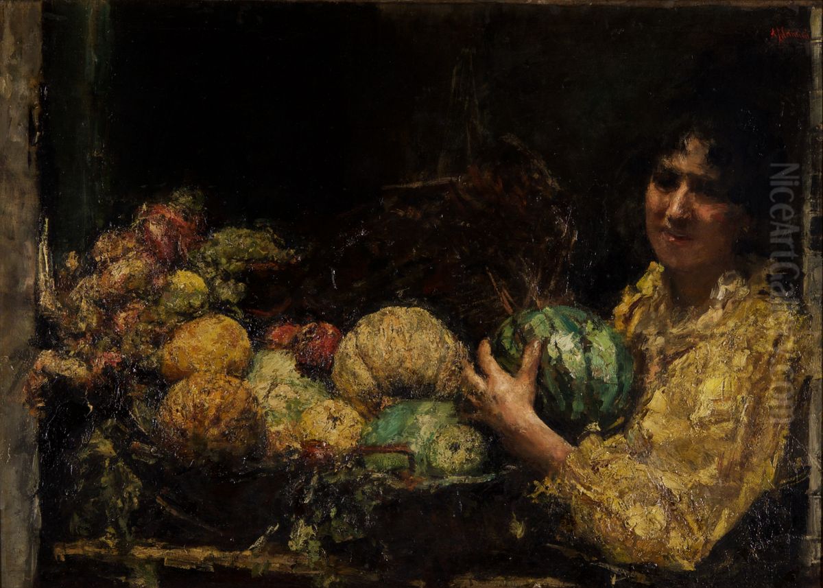 The fruit seller Oil Painting by Antonio Mancini
