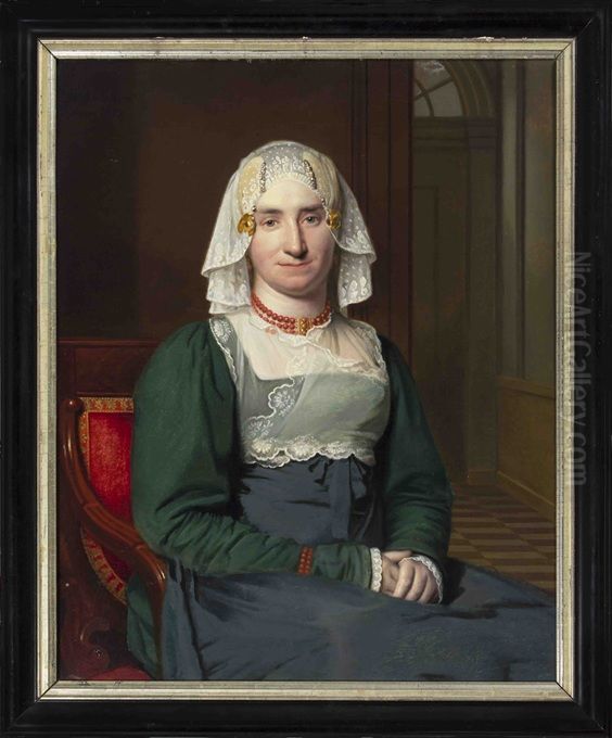 Portret van Johanna Iskje Hoekema Oil Painting by Willem Bartel Van Der Kooi
