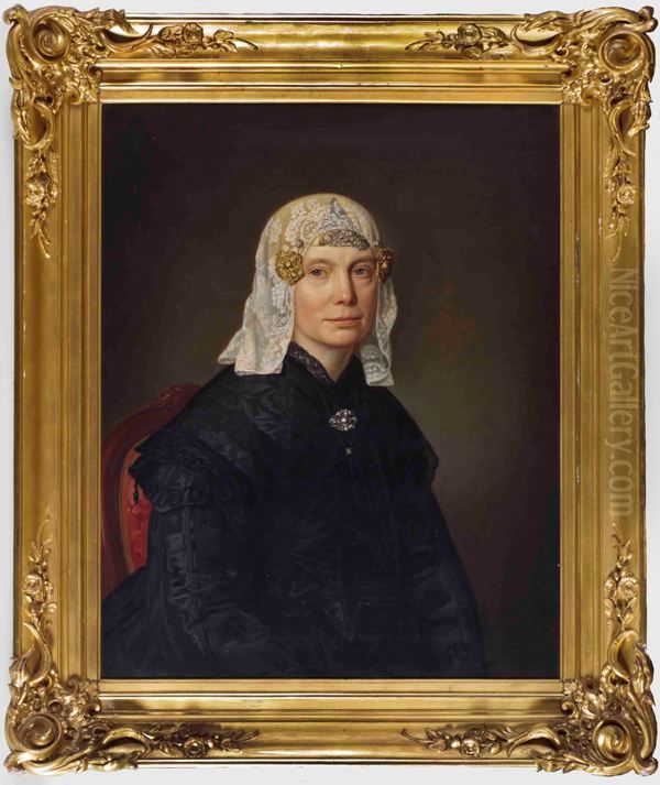 Portret van Mevr. M. Eskes Oil Painting by Johan Joeke Gabriel van Wicheren