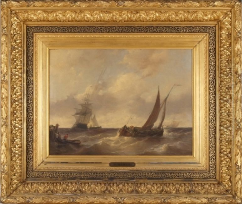Zeegezicht met schepen Oil Painting by Louis Meijer
