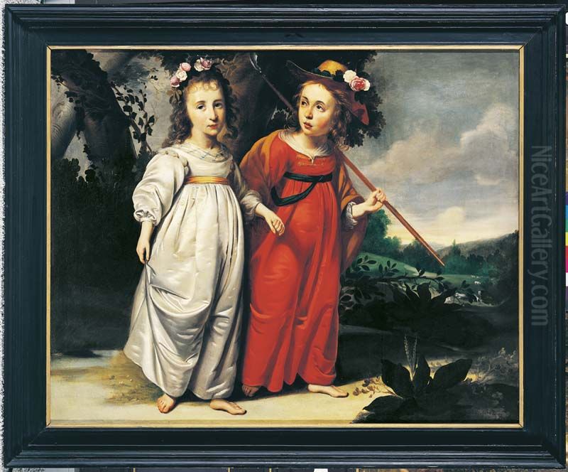 Kinderen als herders gekleed Oil Painting by Wybrand de Geest