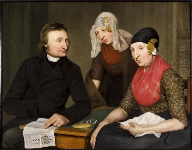 Groepsportret: vader, moeder en zuster van de schilder Oil Painting by Otto De Boer