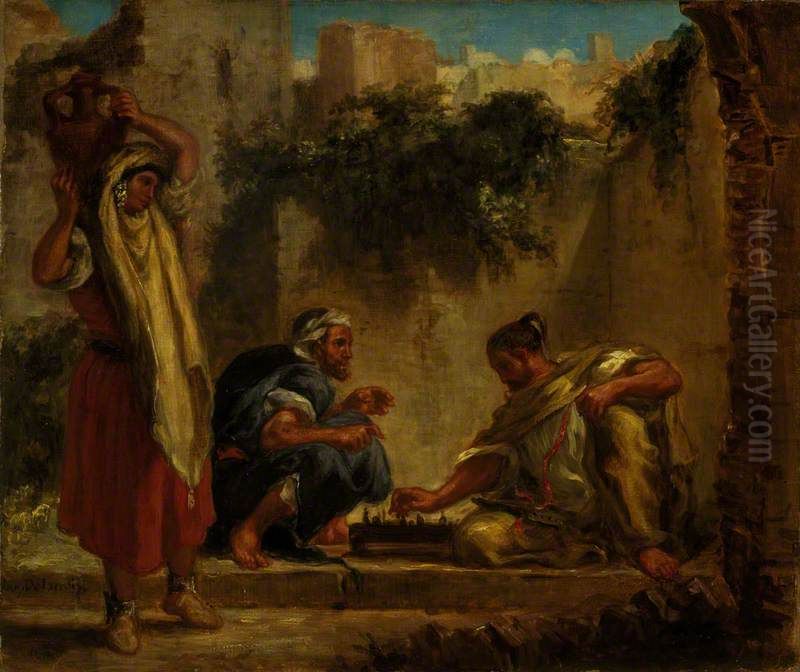 Arabs playing chess Oil Painting by Eugene Delacroix
