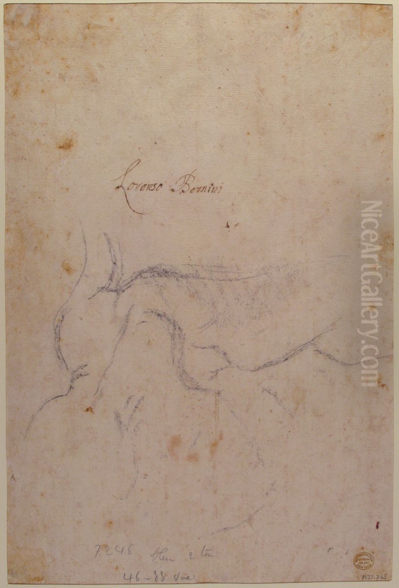 Study for a Triton (recto); Anatomical Studies ? (verso) Oil Painting by Gian Lorenzo Bernini