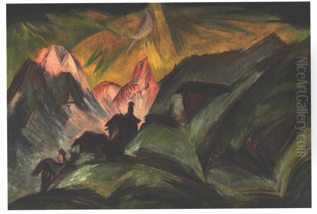 Stafelalp by moon light Oil Painting by Ernst Ludwig Kirchner