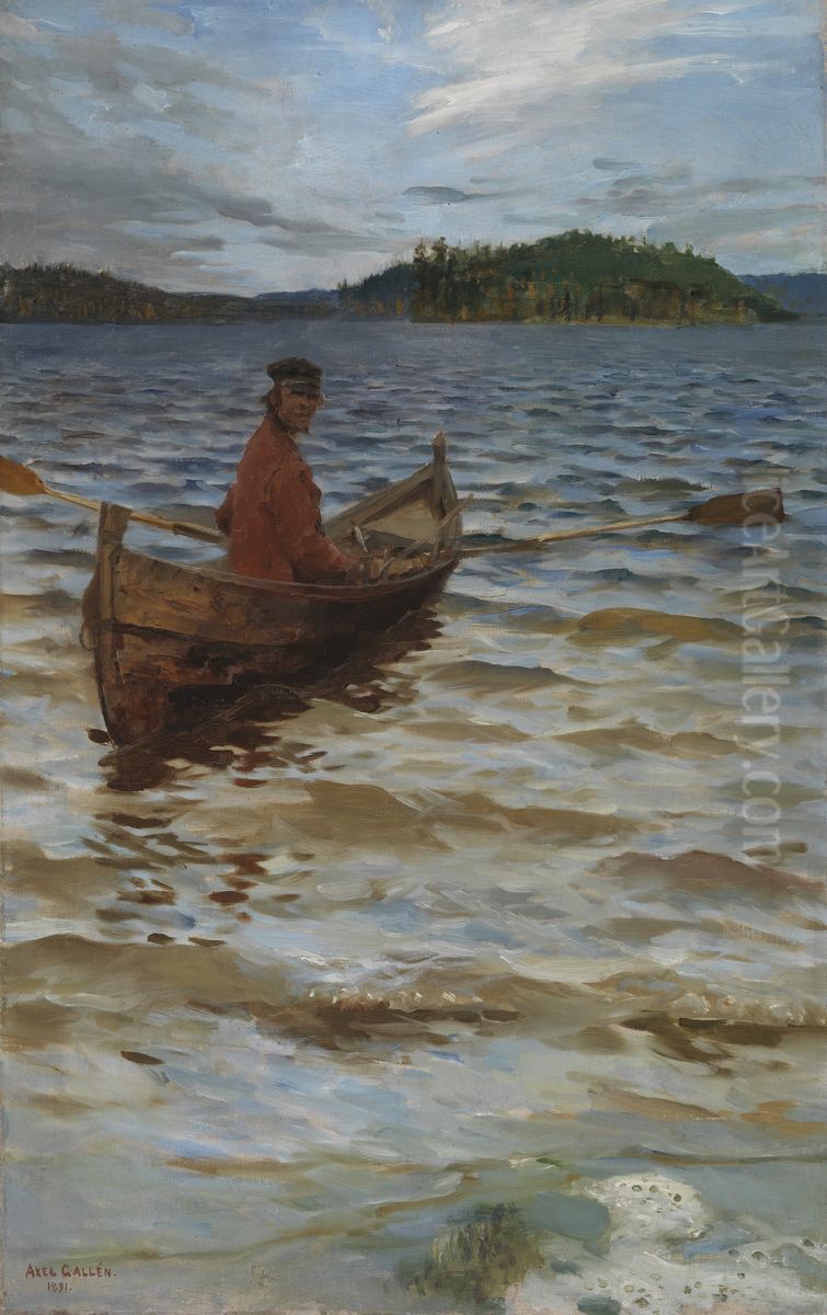 Rowing to the Shore Oil Painting by Akseli Valdemar Gallen-Kallela