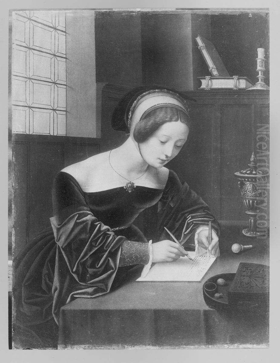 Mary Magdalene writing at her desk Oil Painting by Master of the Female Half-Lengths