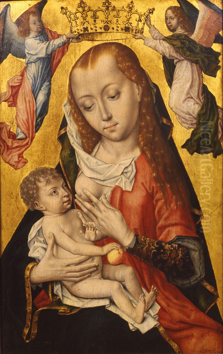 Crowning of Maria and child by two angels Oil Painting by Master of the Bruges Legend of St. Ursula