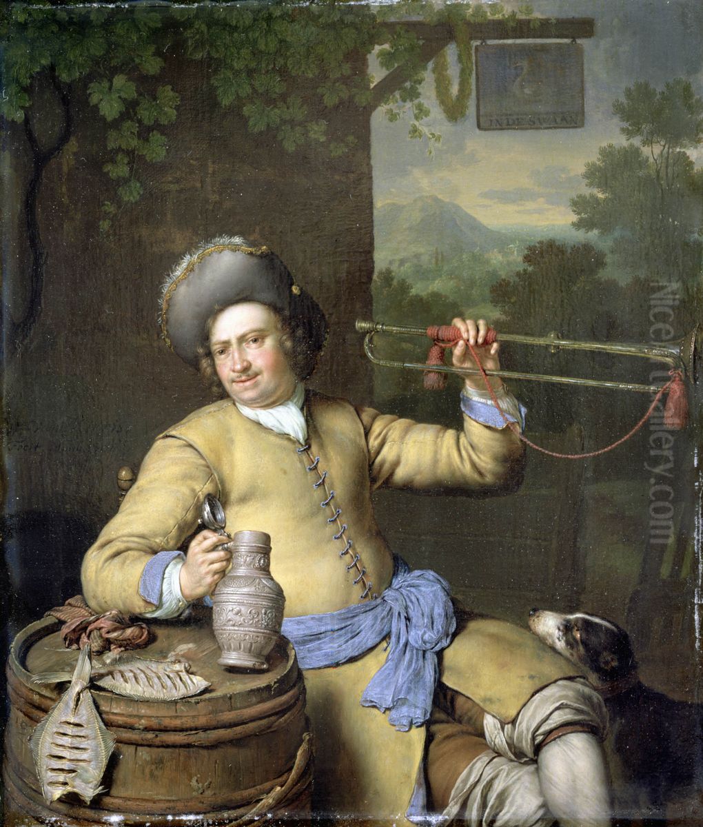 The Trumpetter Oil Painting by Willem Van Mieris Leiden