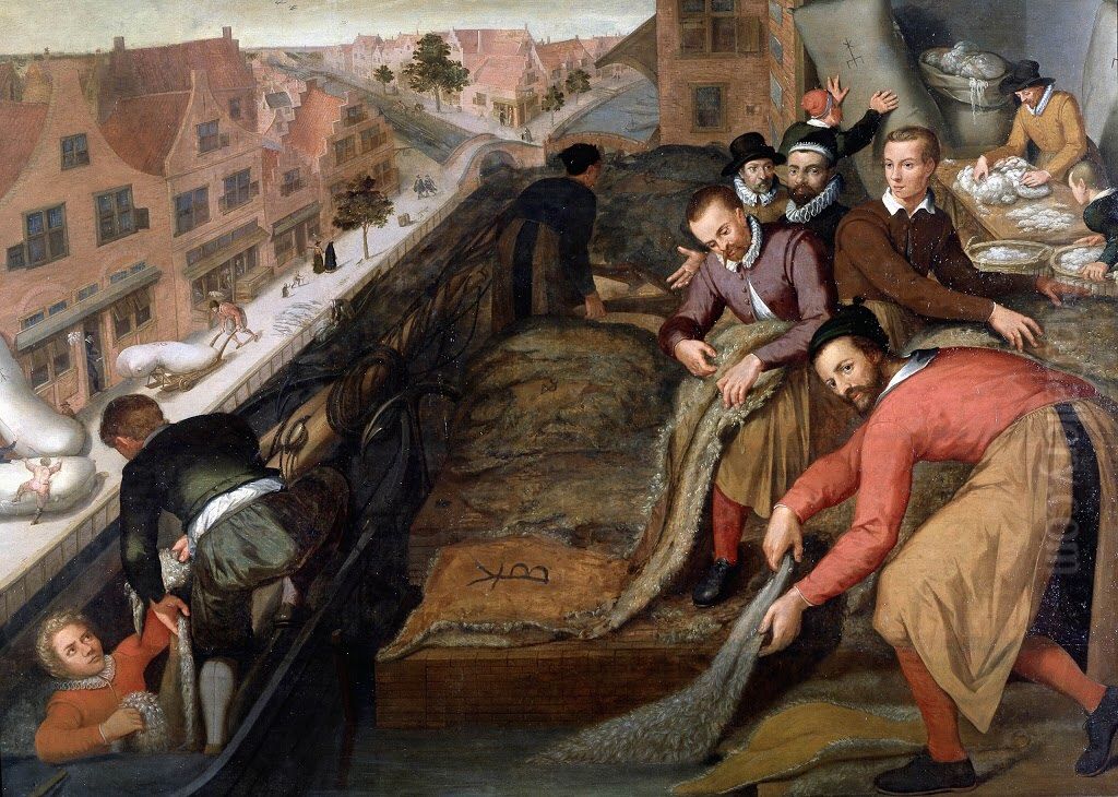 Washing the furs and sorting the wool Oil Painting by Isaac van Swanenburg