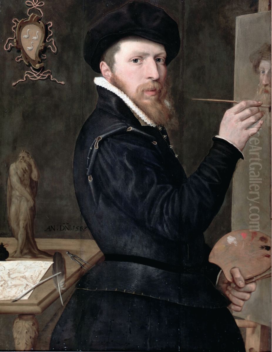 Self-portrait of Isaac Claesz. van Swanenburg (1537-1614) Oil Painting by Isaac van Swanenburg