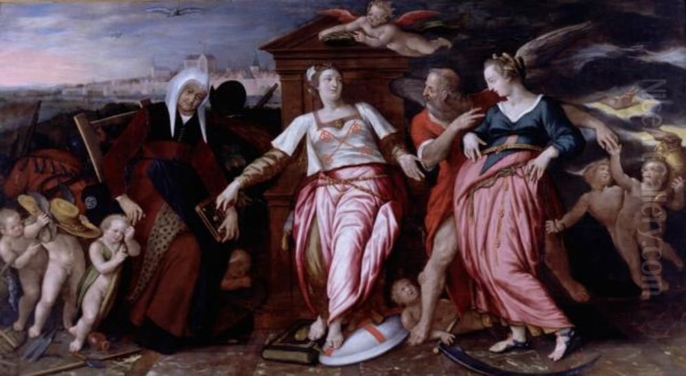 The Leiden City Virgin between the Old and the New Trade Oil Painting by Isaac van Swanenburg