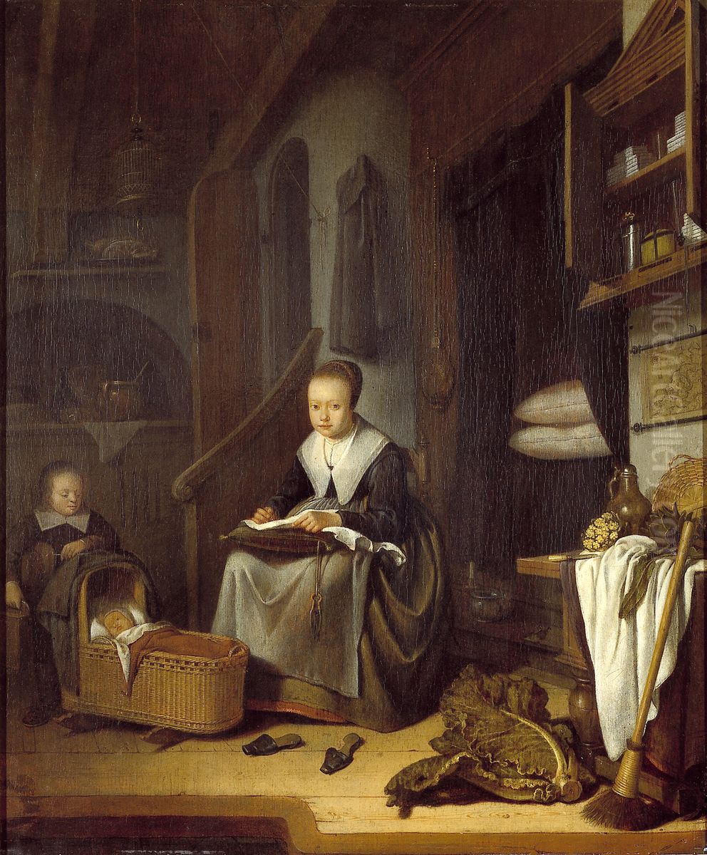 Young Mother with Two Children Oil Painting by Adriaen van Gaesbeeck