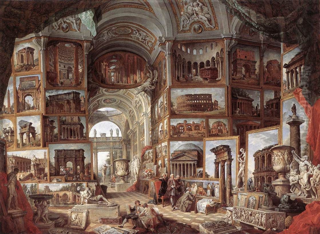 Galerie de vues de la Rome antique Oil Painting by Giovanni Paolo Panini